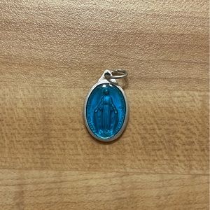 Vintage silver & blue enamel mother Mary pendant